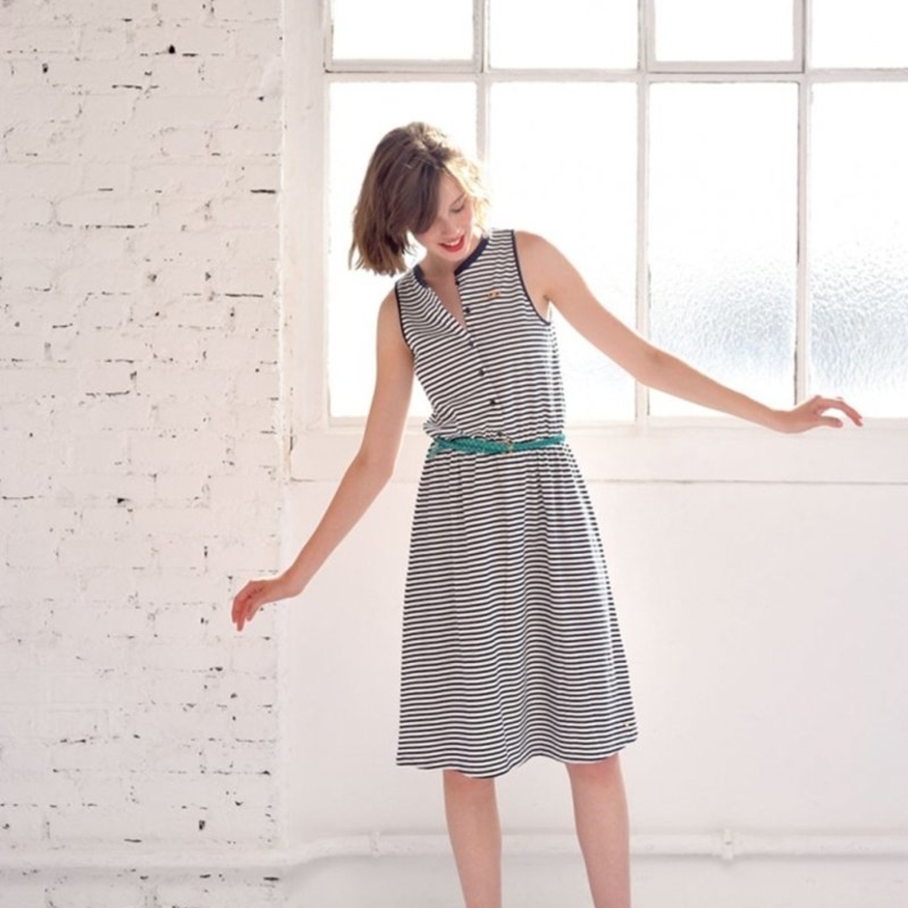 Elegant Black and White Striped Midi Dress